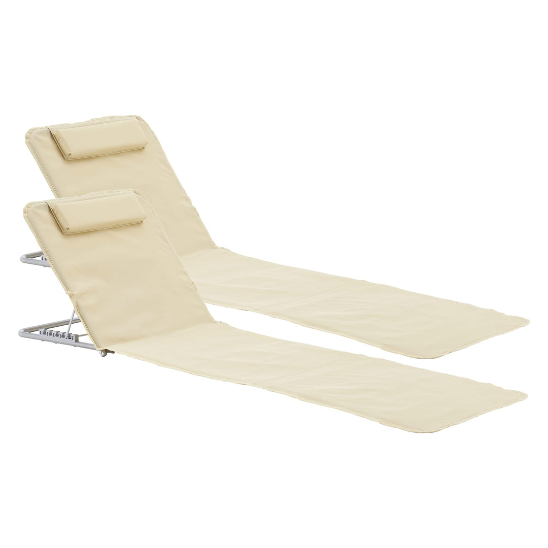 [en.casa] Strandmatte Cellorigo 2er Set Strandliege klappbar Beige Sonnenmatte mit 5-Fach Verstellba