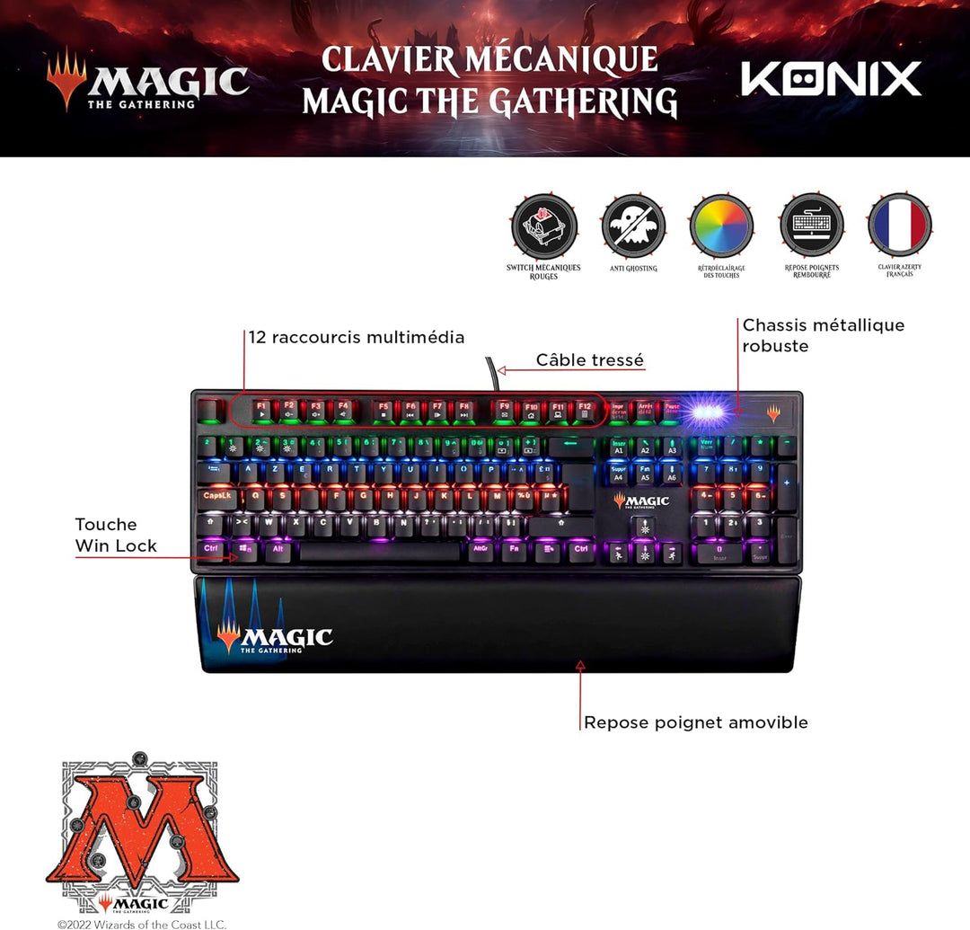Konix Magic The Gathering Kabelgebundene mechanische Gaming-Tastatur AZERTY - Anti-Ghosting - 20 Lic