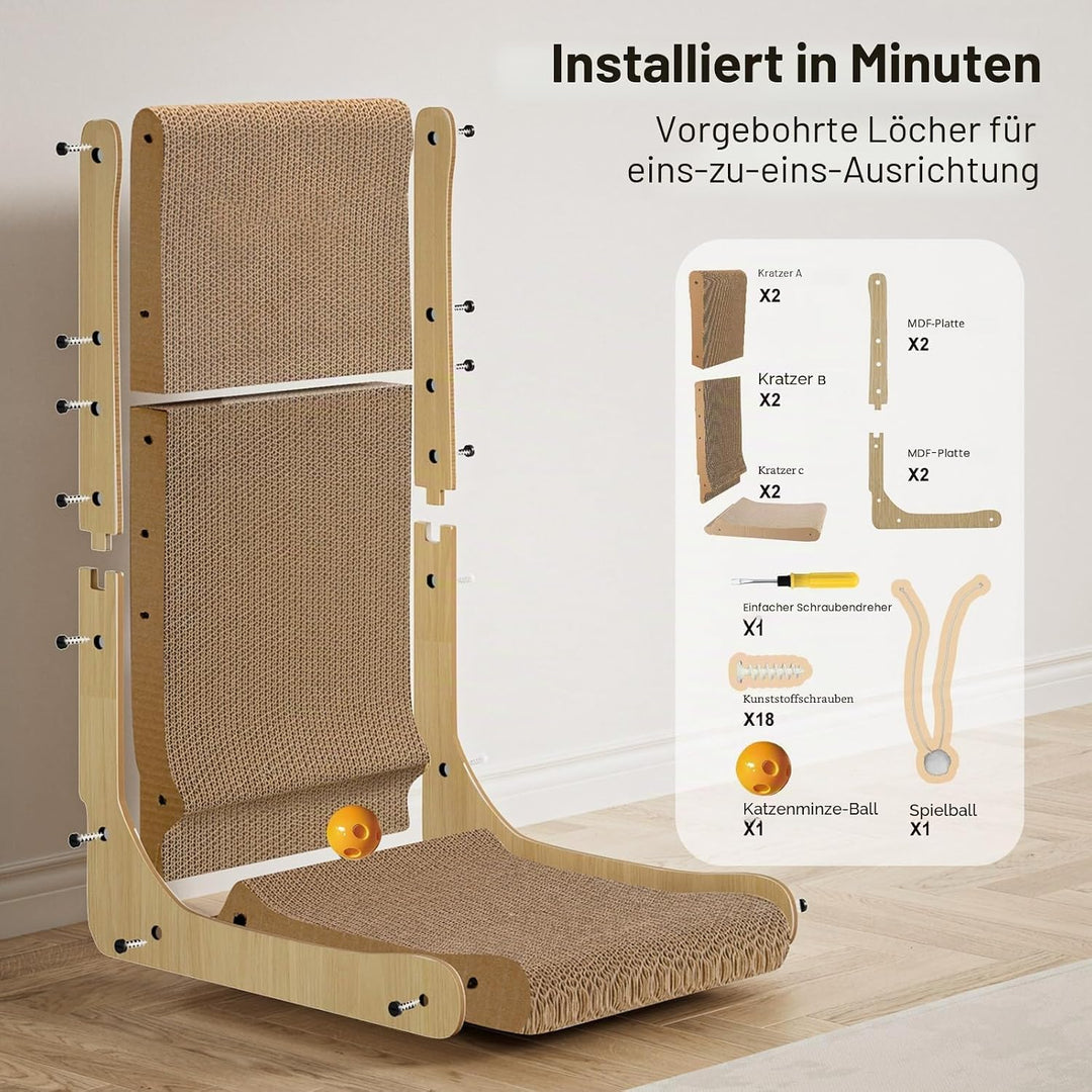 Gimars Hohe 47cm L förmige Kratzbrett Katze mit Ball, Vertikaler kratzpappe für Katzen, Langlebiges