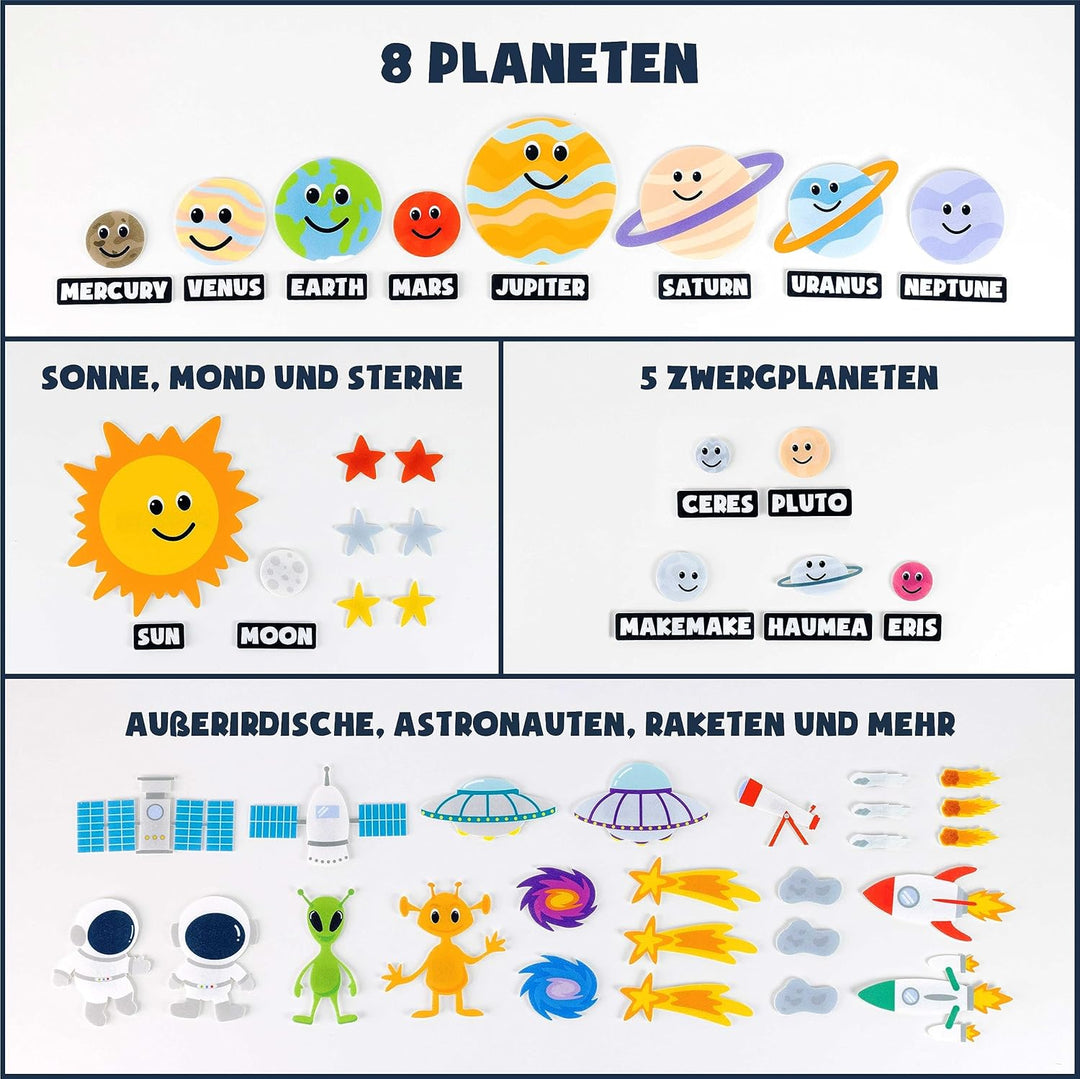 BONNYCO Sonnensystem Kinder 61 Filz Figuren. Planeten Kinder Spielzeug, Geschenke für Jungs Mädchen