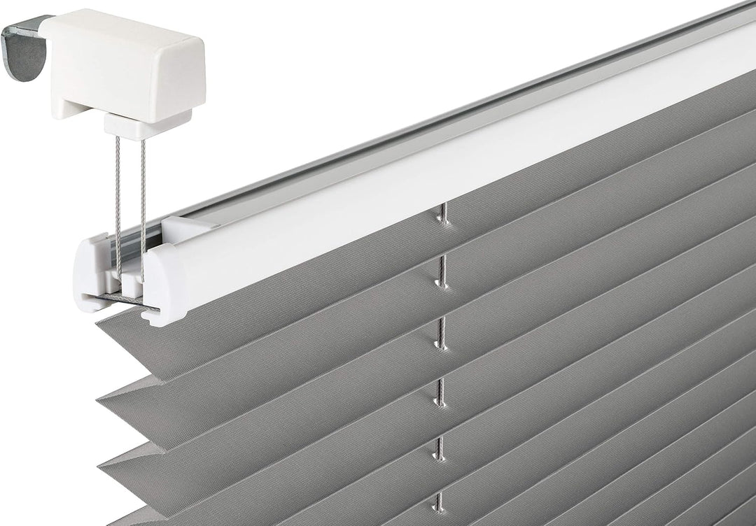 SchattenFreude Klemmfix-Plissee für Fenster | Mit Klemm-Haltern | Ohne Bohren | Grau, Breite: 145cm