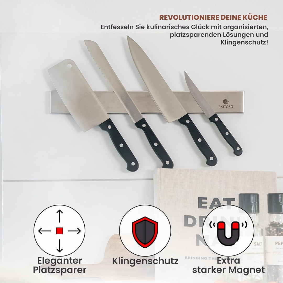 Exitoso Edelstahl Magnetleiste Messer selbstklebend - Kleben und Bohren mit 3M Klebeband - Magnetisc