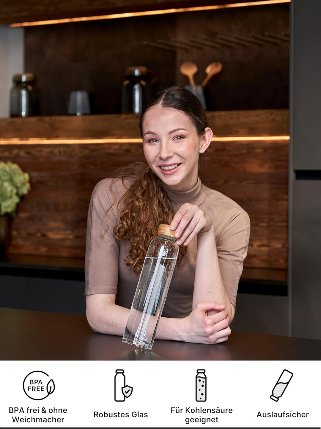 spottle Trinkflasche Glas 1L - Glasflasche in 500ml - 750ml oder 1 Liter - Glas Wasserflasche für Ko