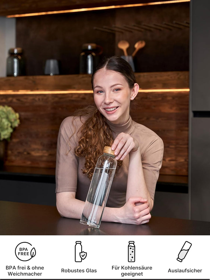 spottle Trinkflasche Glas 1L - Glasflasche in 500ml - 750ml oder 1 Liter - Glas Wasserflasche für Ko