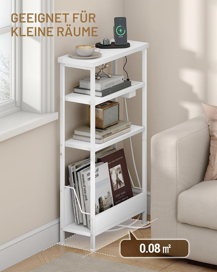 Hzuaneri Beistelltisch Schmal, 4-Stufiger Beistelltisch Couch mit Zeitschriftenhalter und Ladesteckd