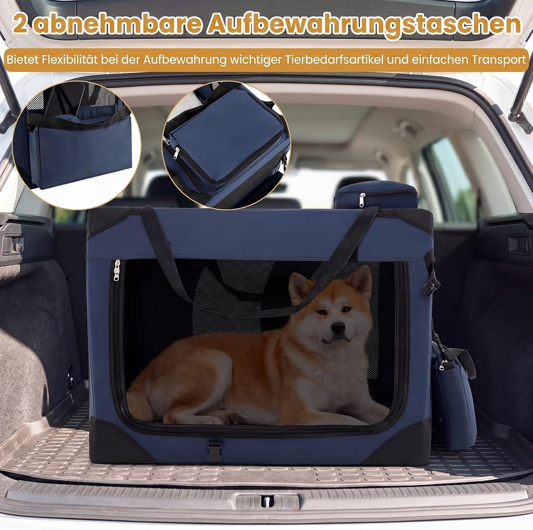 COSTWAY Hundebox Auto, Transportbox Hund faltbar (L-83,5 x 58 x 58 cm,Blau) | Hundetransportbox mit
