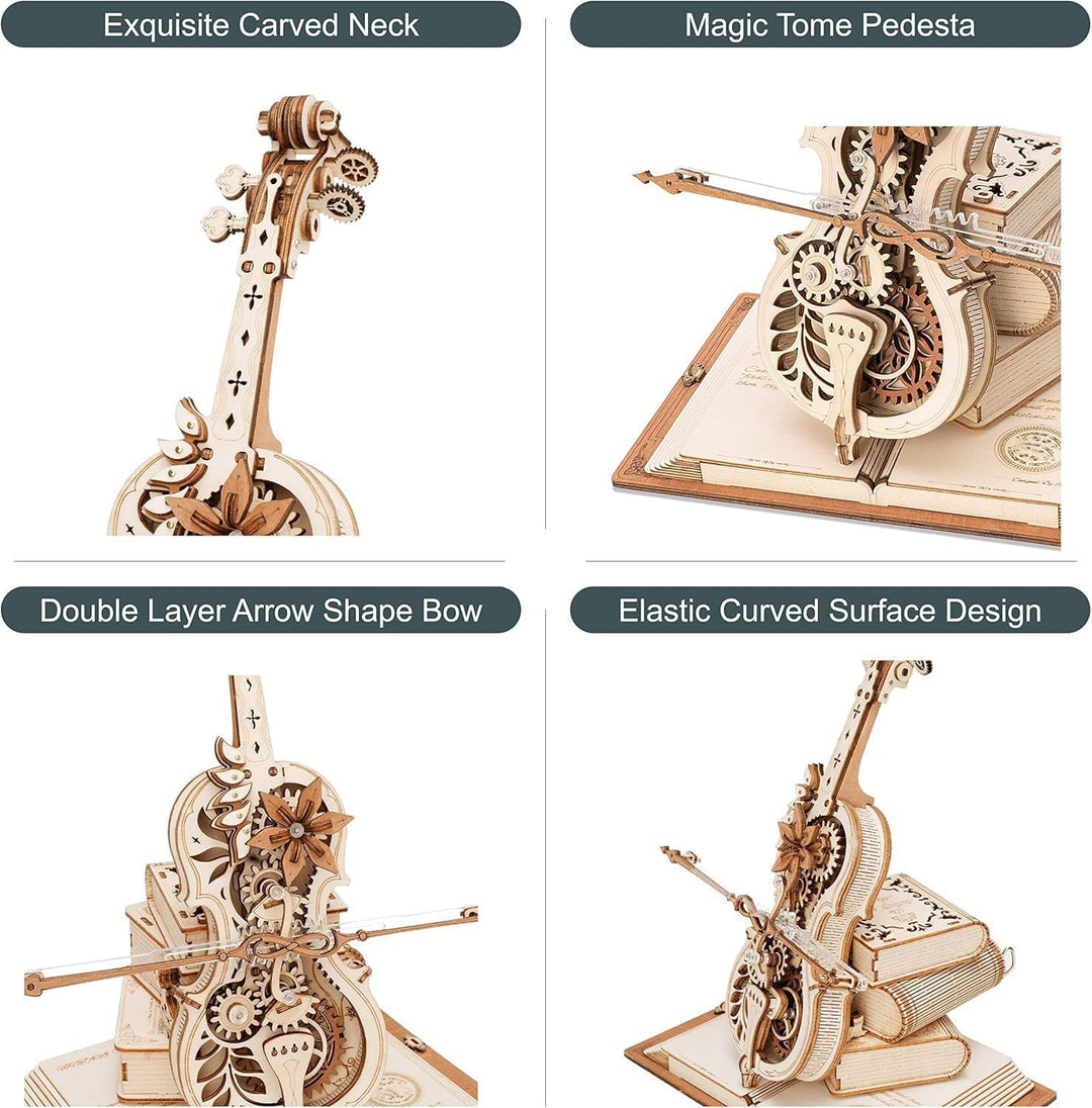 ROBOTIME 3D Puzzle Holz für Erwachsene, Modellbausatz zu Bauen, Magic Cello Spieluhr Zahnrad Modell