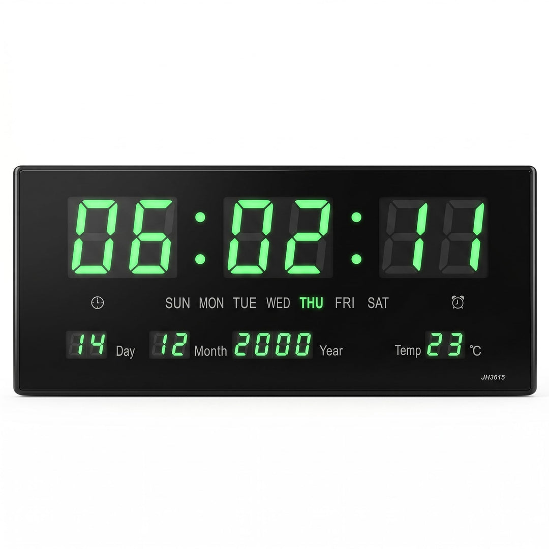 Starlet24 LED Wanduhr mit Timer Wecker Schlummer Kalender Temperatur grosse LED-Anzeige 36x15cm (JH3