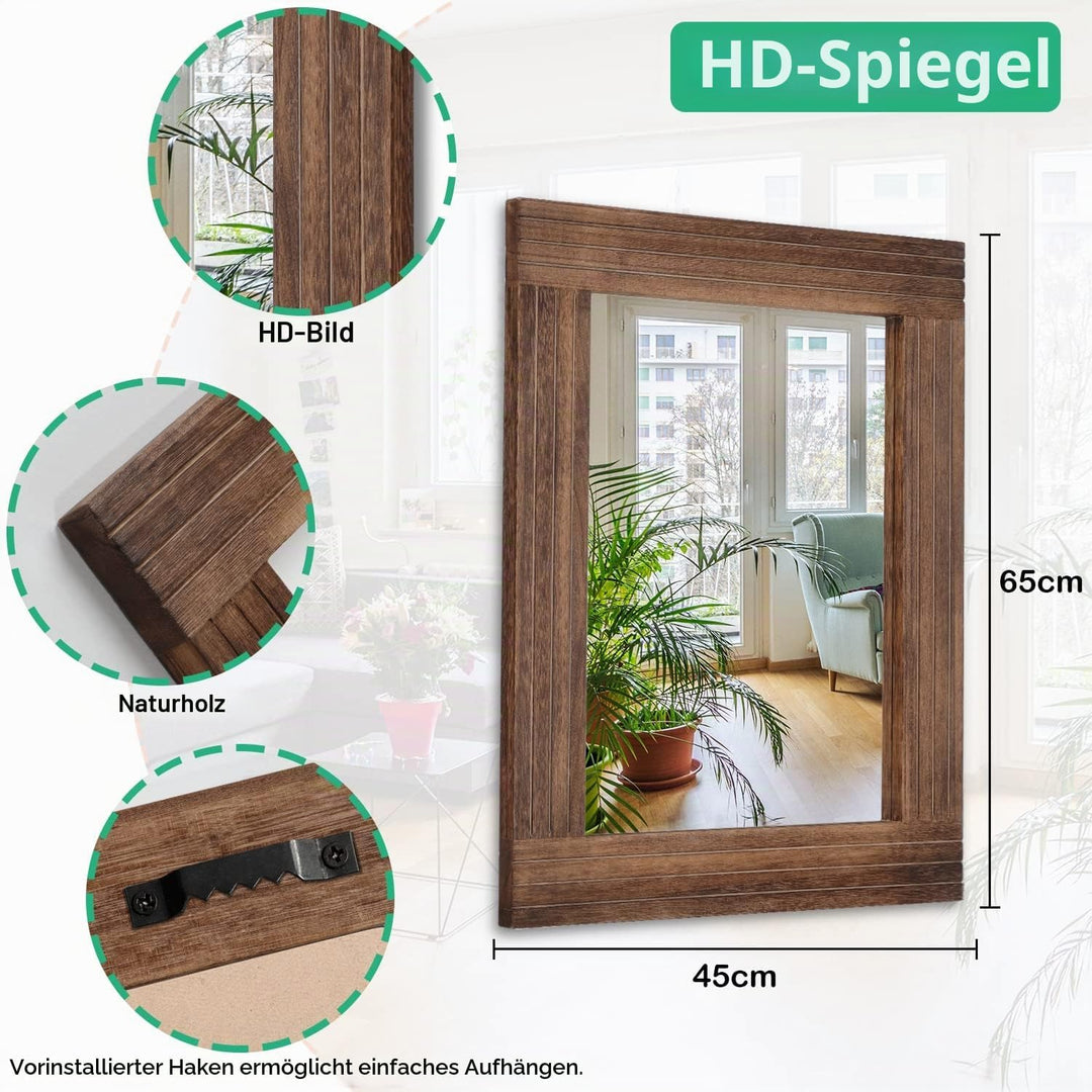 Rustikaler Spiegel, Holz, rechteckig, Antik-Optik, Wandspiegel, Rahmen, Dekoration, Farmhouse, Schla