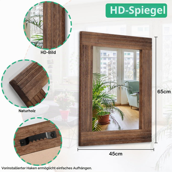 Rustikaler Spiegel, Holz, rechteckig, Antik-Optik, Wandspiegel, Rahmen, Dekoration, Farmhouse, Schla