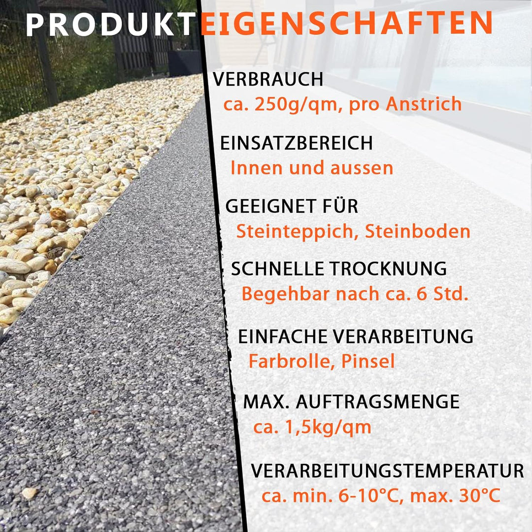 1K PU Porenfüller für Steinteppich aussen, UV-fest, 5kg farblos glänzend - kein Vergilben, elastisch