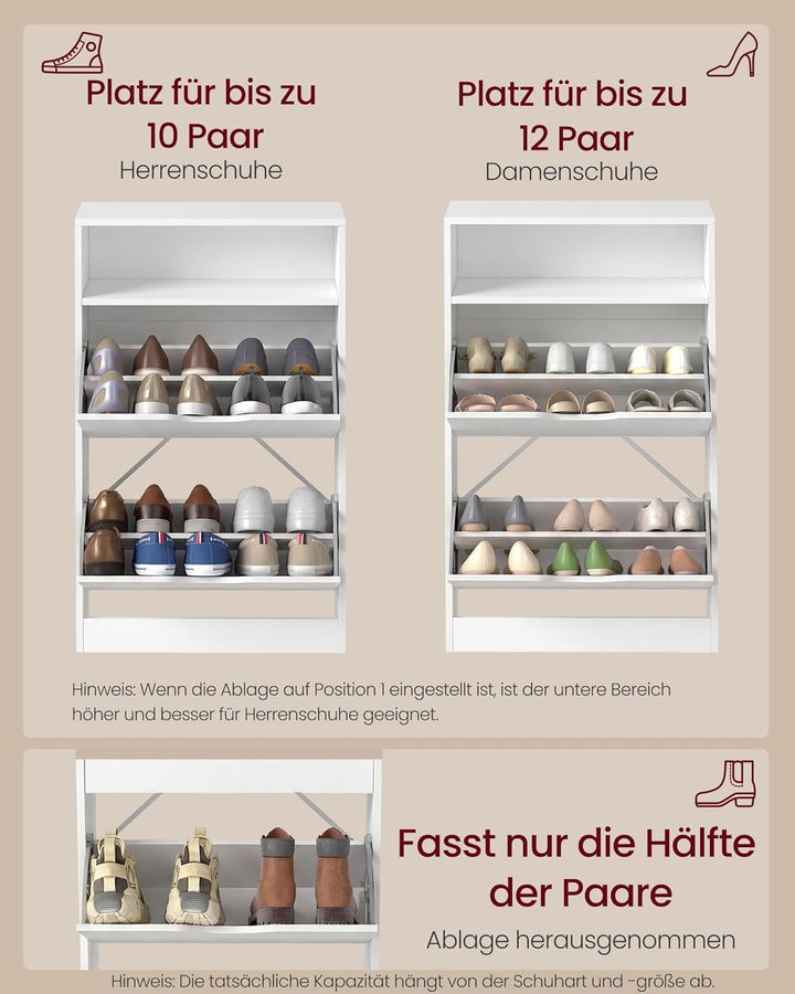 VASAGLE Schuhschrank 2 Klappen, Schuhkipper, Schuhregal, Schuhaufbewahrung, offenes Fach, Trennwand