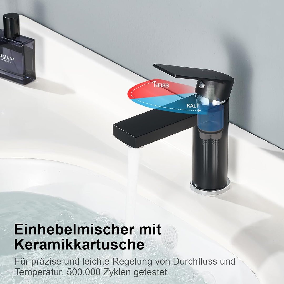 Aktines Waschtischarmatur für Badezimmer eckig, Hochdruck Einhebelmischer Armatur Wasserhahn für Was
