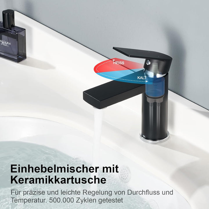 Aktines Waschtischarmatur für Badezimmer eckig, Hochdruck Einhebelmischer Armatur Wasserhahn für Was