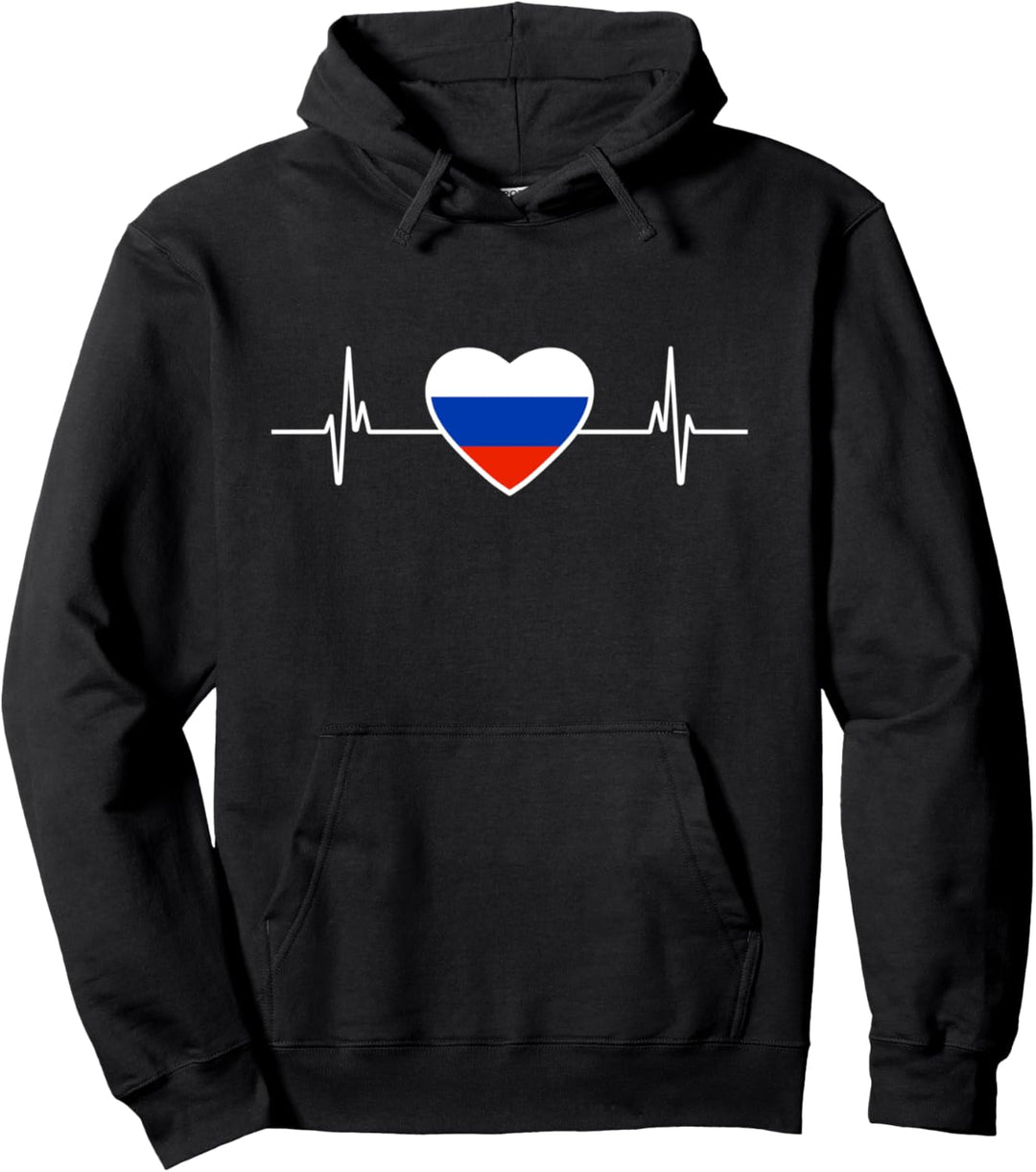 Russland Hoodie - Russland Flagge Heartbeat Pullover Hoodie