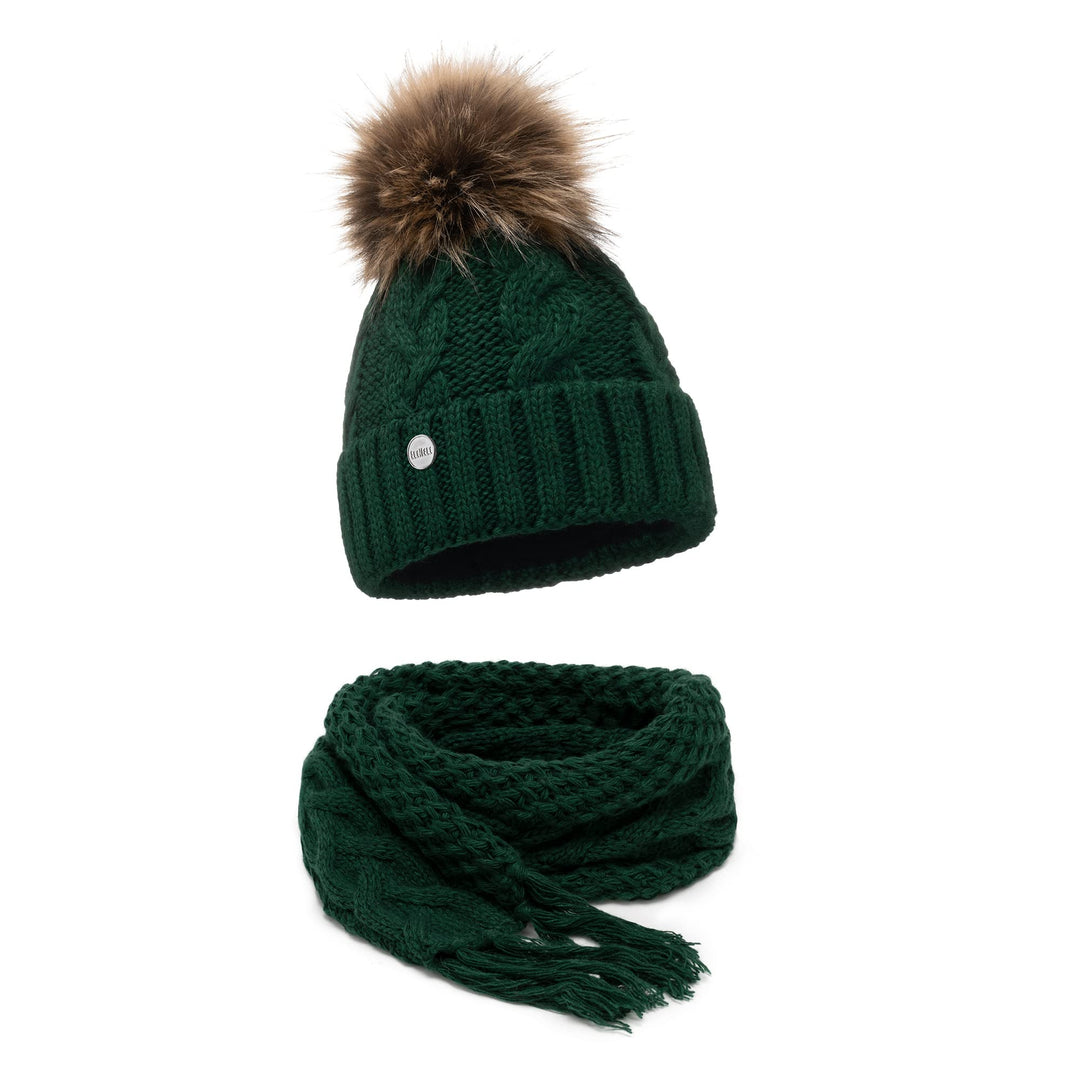 ELIMELI® Winter Mütze Damenmütze mit Fell-Bommel Fleece Innenfutter gefüttert - warme Damen Bommelmü