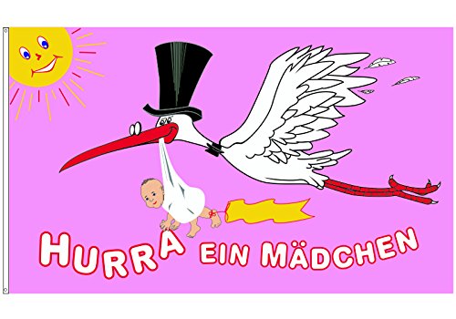 Baby Geburt Mädchen rosa Babyfahne "Hurra ein Mädchen".