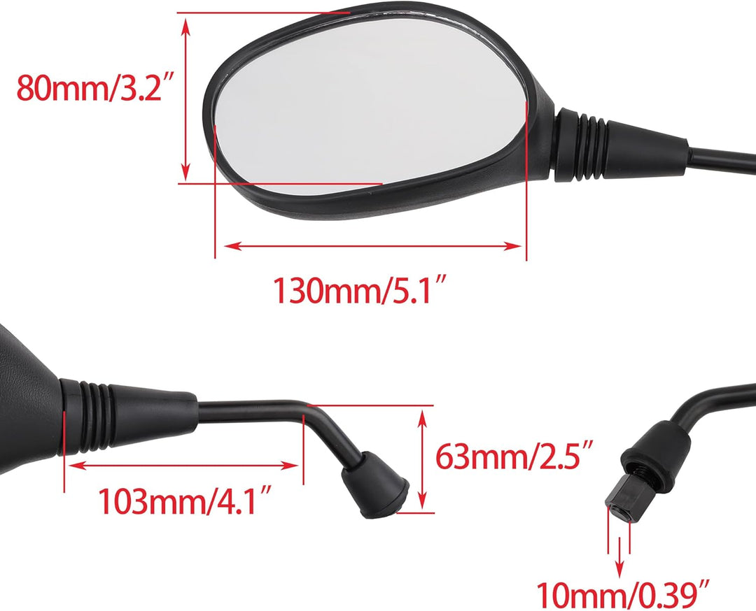 WOOSTAR 10mm Im Uhrzeigersinn Seitenspiegel Ersatz für 50ccm 70ccm 90ccm 110ccm 125ccm 150ccm 200ccm