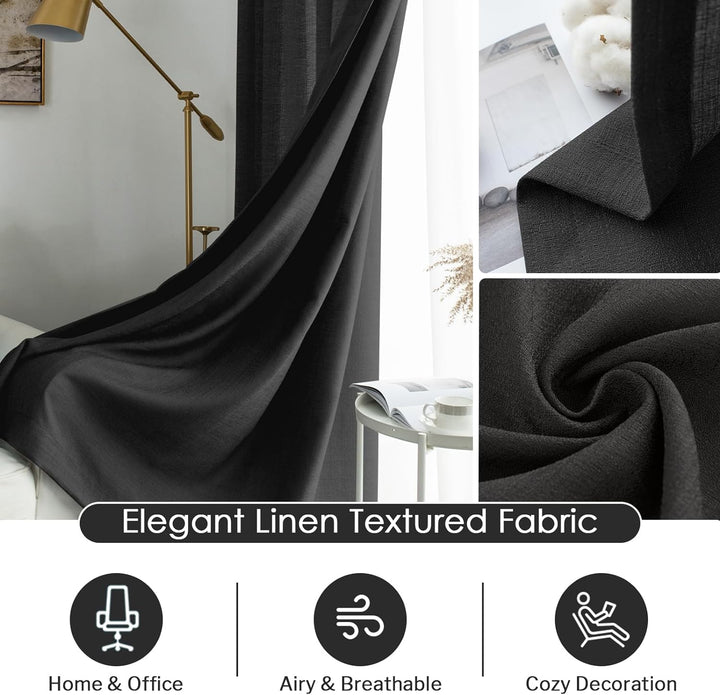 Melodieux Vorhänge Schwarz Transparent Leinen Optik Voile Gardinen für Wohnzimmer Schlafzimmer, 2er