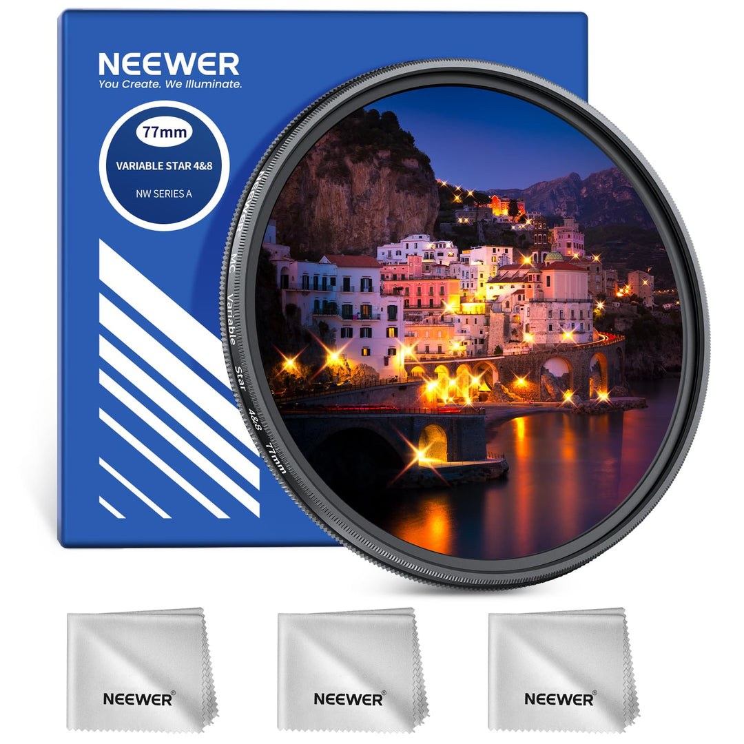NEEWER 77mm Sternfilter 4/8 Punkte, Verstellbarer Star Filter, mehrfach beschichteter drehbarer Kreu