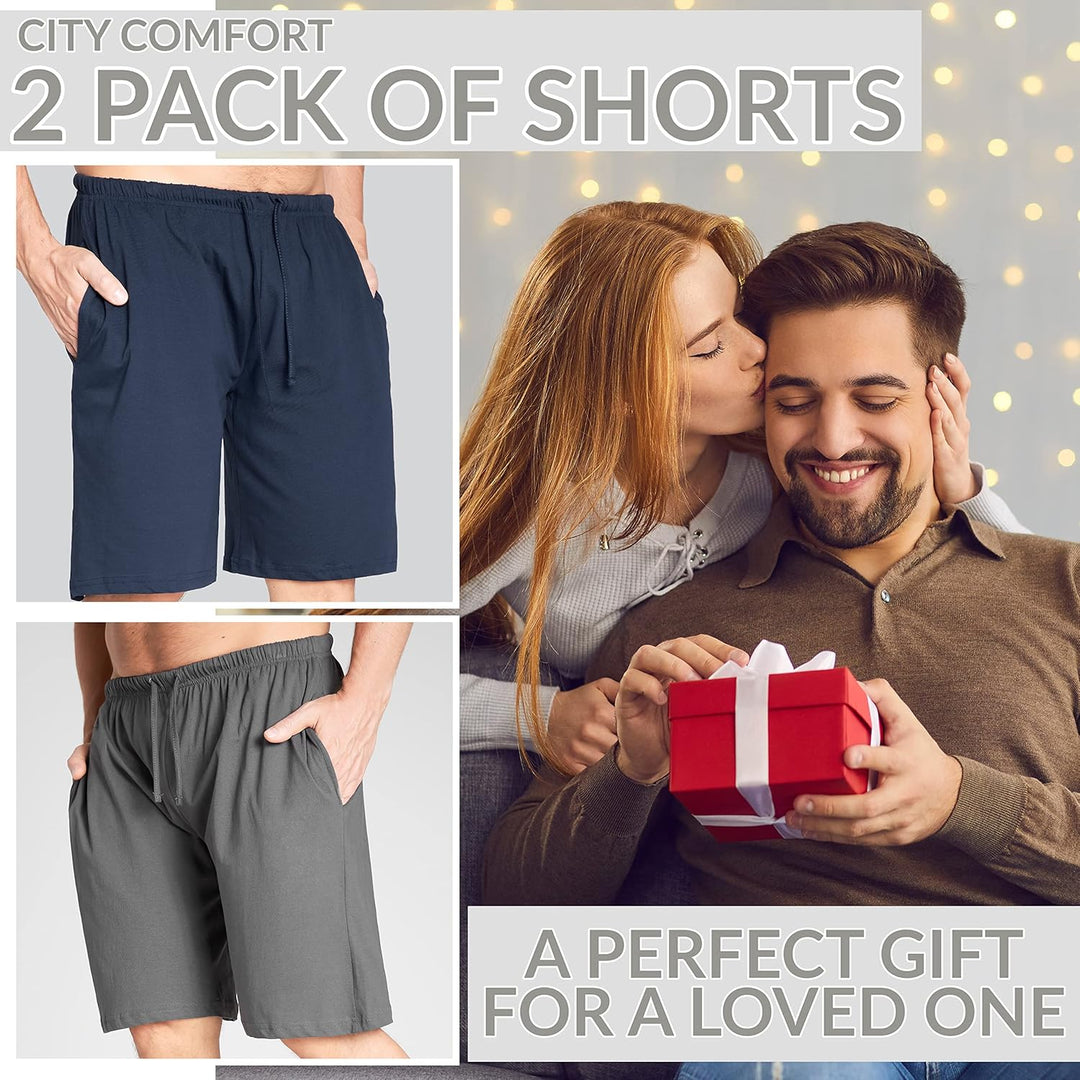 CityComfort Pyjama Shorts Herren, Kurze Schlafanzughose Herren mit Seitentaschen & Elastischem Bund