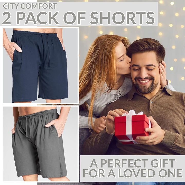 CityComfort Pyjama Shorts Herren, Kurze Schlafanzughose Herren mit Seitentaschen & Elastischem Bund