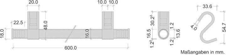 Gedotec Design Küchenreling Wand-Relingsystem Küche | Edelstahl-Optik | Reling-Set Länge: 600 mm | R