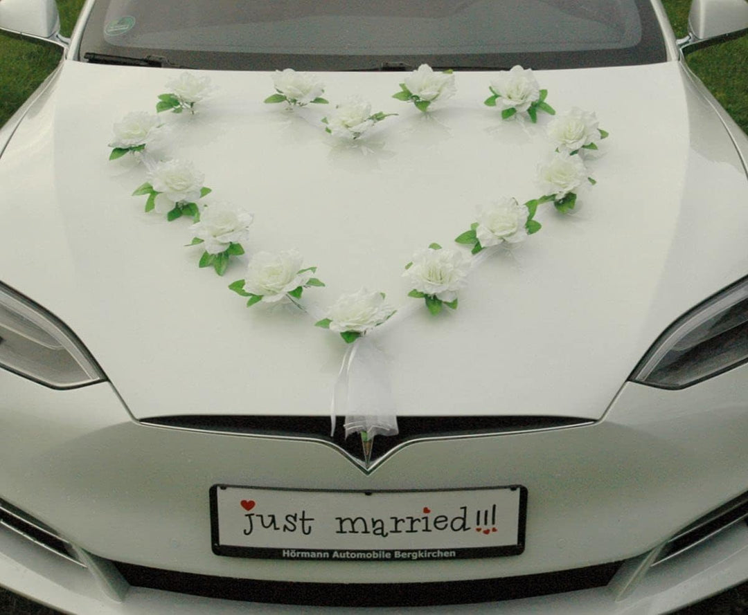 Autoschmuck Organza Herz Auto Schmuck Braut Paar Rose Deko Dekoration Hochzeit Car Auto Wedding Deko