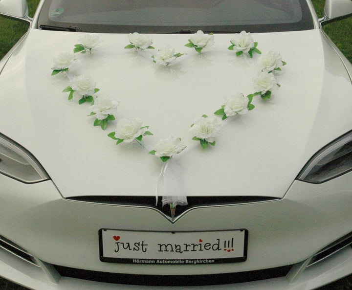 Autoschmuck Organza Herz Auto Schmuck Braut Paar Rose Deko Dekoration Hochzeit Car Auto Wedding Deko