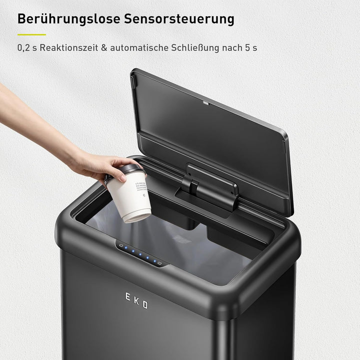 EKO Vintage 50L Mülleimer Sensor, Mülleimer 2 Fächer 32L + 18L, Edelstahl Küchenabfalleimer, Berühru