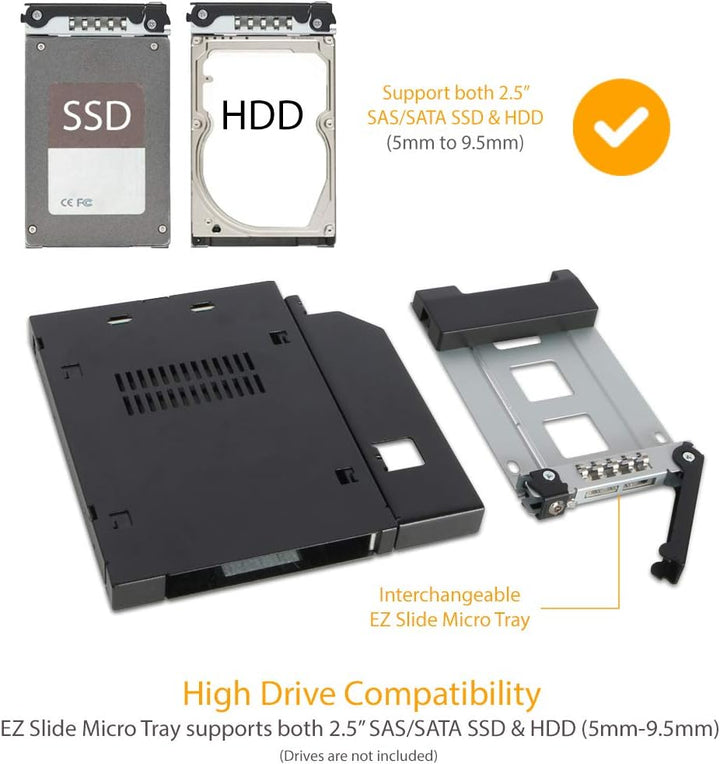 ICY DOCK SATA/SAS Hot Swap Wechselrahmen für 2,5 Zoll (6,4cm) SSD/HDD - Slim-ODD/Slim-FDD Vollmetall