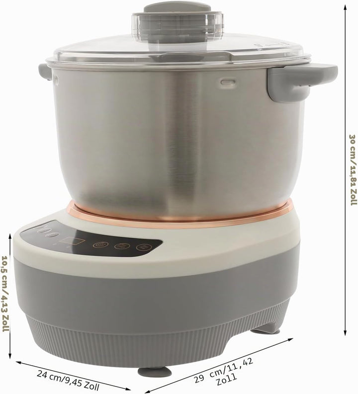 Edelstahl Teigknetmaschine mit Gärfunktion – 7L Vollautomatische Spiralkneter, 250W Kupfermotor, Dig