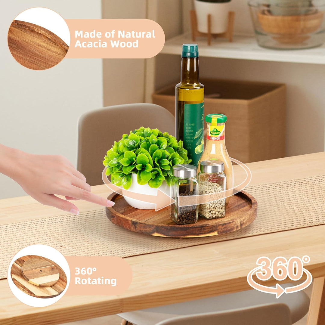 Drehbarer Organizer Lazy Susan | Rustikal Kuchen Serviertablett aus Akazien Holz 360° Drehbar | Küch