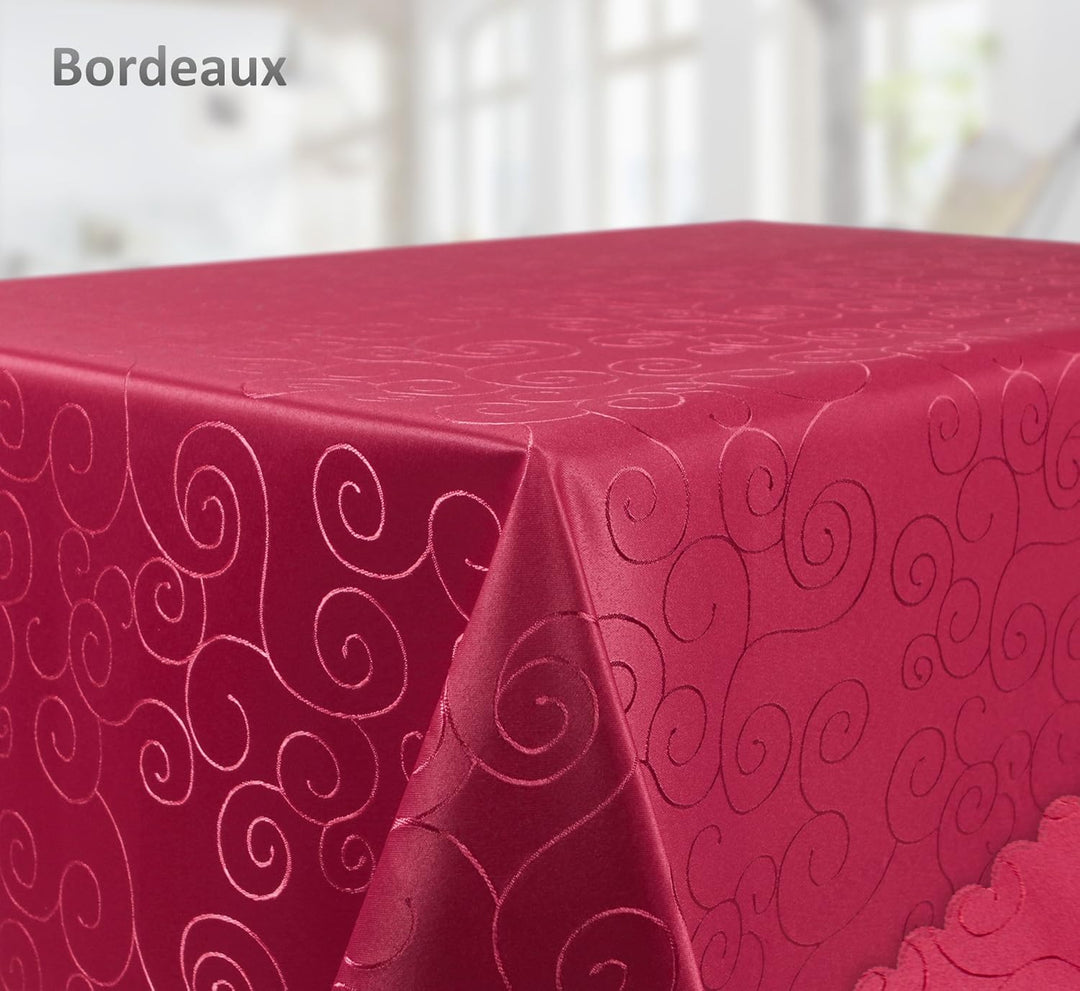 BEAUTEX Tischdecke Damast Ornamente - Bügelfreies Tischtuch - Fleckabweisende, Pflegeleichte Tischwä