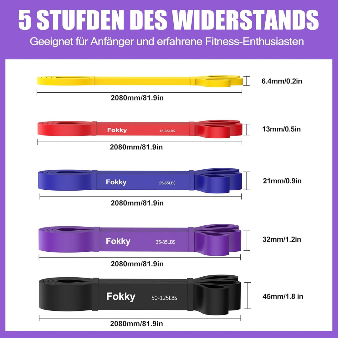 Fokky Fitnessbänder Widerstandsbänder Set mit 5 Stufen für Männer und Frauen, Resistance Bands mit T