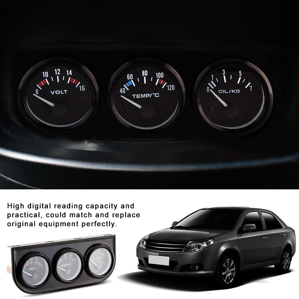 Öl-/Volt-/Wasseranzeige mit Edelstahl, 3-in-1-Voltmeter + Wassertemperaturanzeige + Öldruckmesser mi