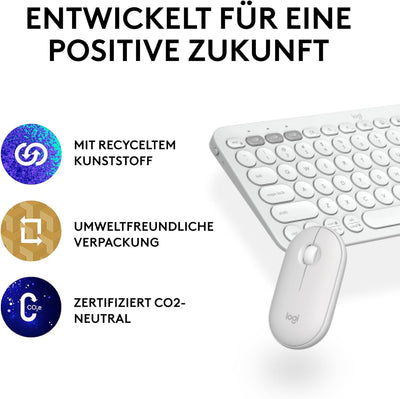 Logitech Pebble 2 Combo, kabellose Tastatur und Maus, leise und mobil, anpassbar, Logi Bolt, Bluetoo