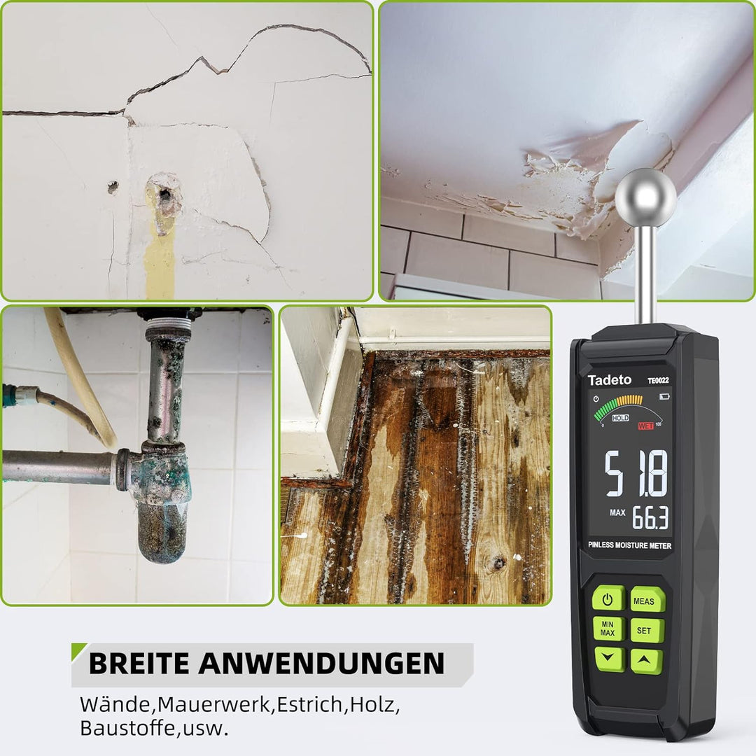 Feuchtigkeitsmessgerät, Tadeto Feuchtemessgerät 20-40mm Analysetiefe mit Farb-LCD Alarmfunktion Hold