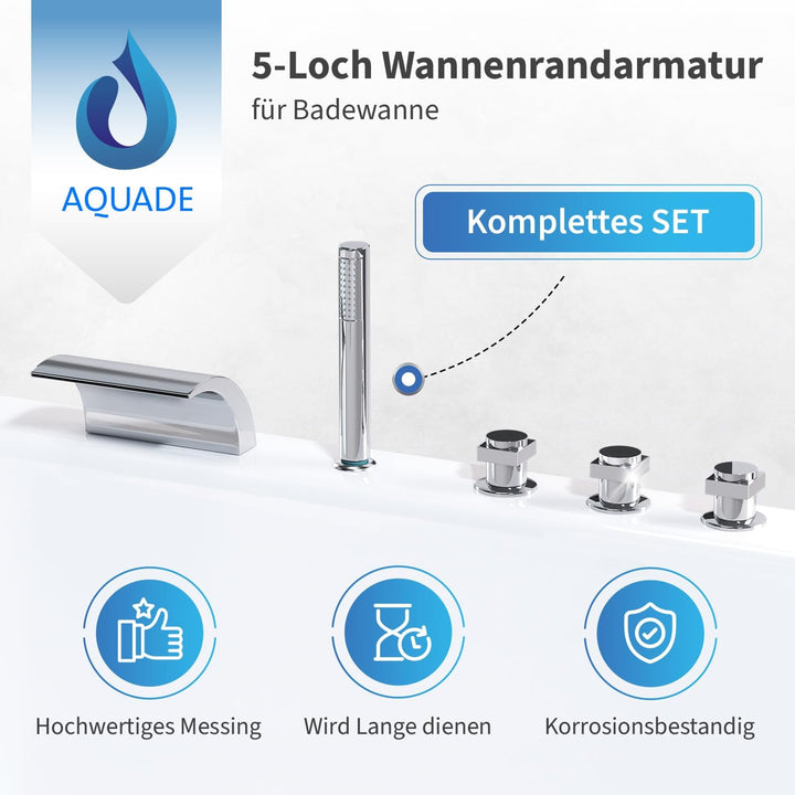 AQUADE Badewannenarmatur mit Brause Modell: 5-Loch Wannenrandarmatur | Wasserhahn Badewanne, Wasserf