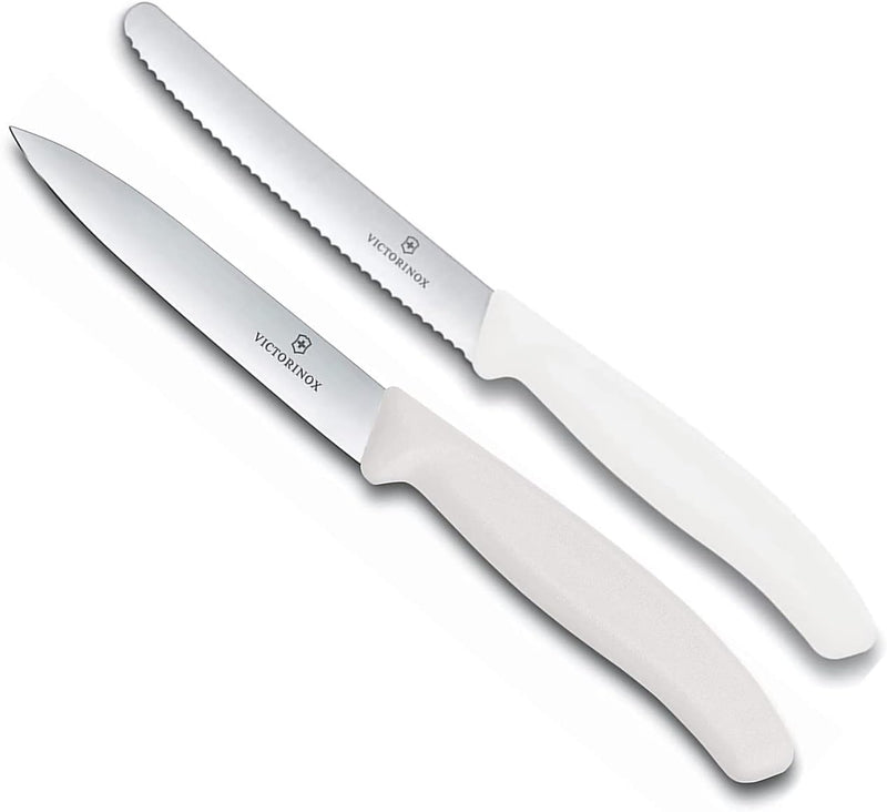 Victorinox - 2-tlg. Starter Gemüsemesser Set 10cm - gerader und Wellenschliff - Swiss Classic - weis