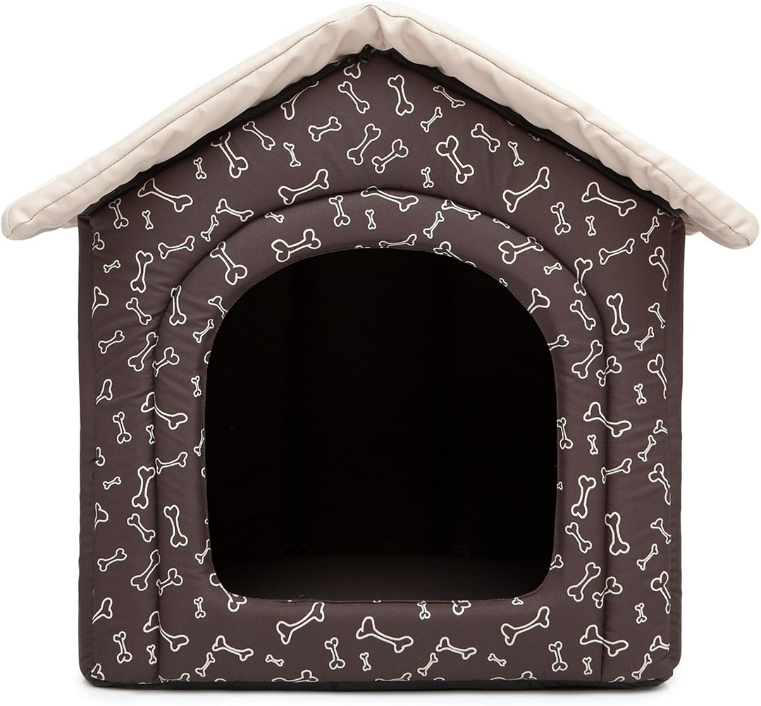 HobbyDog Hundehütte Hundebett Tierbett Katzenbett Braun mit Knochen