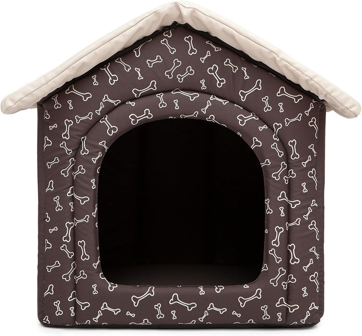HobbyDog Hundehütte Hundebett Tierbett Katzenbett Braun mit Knochen