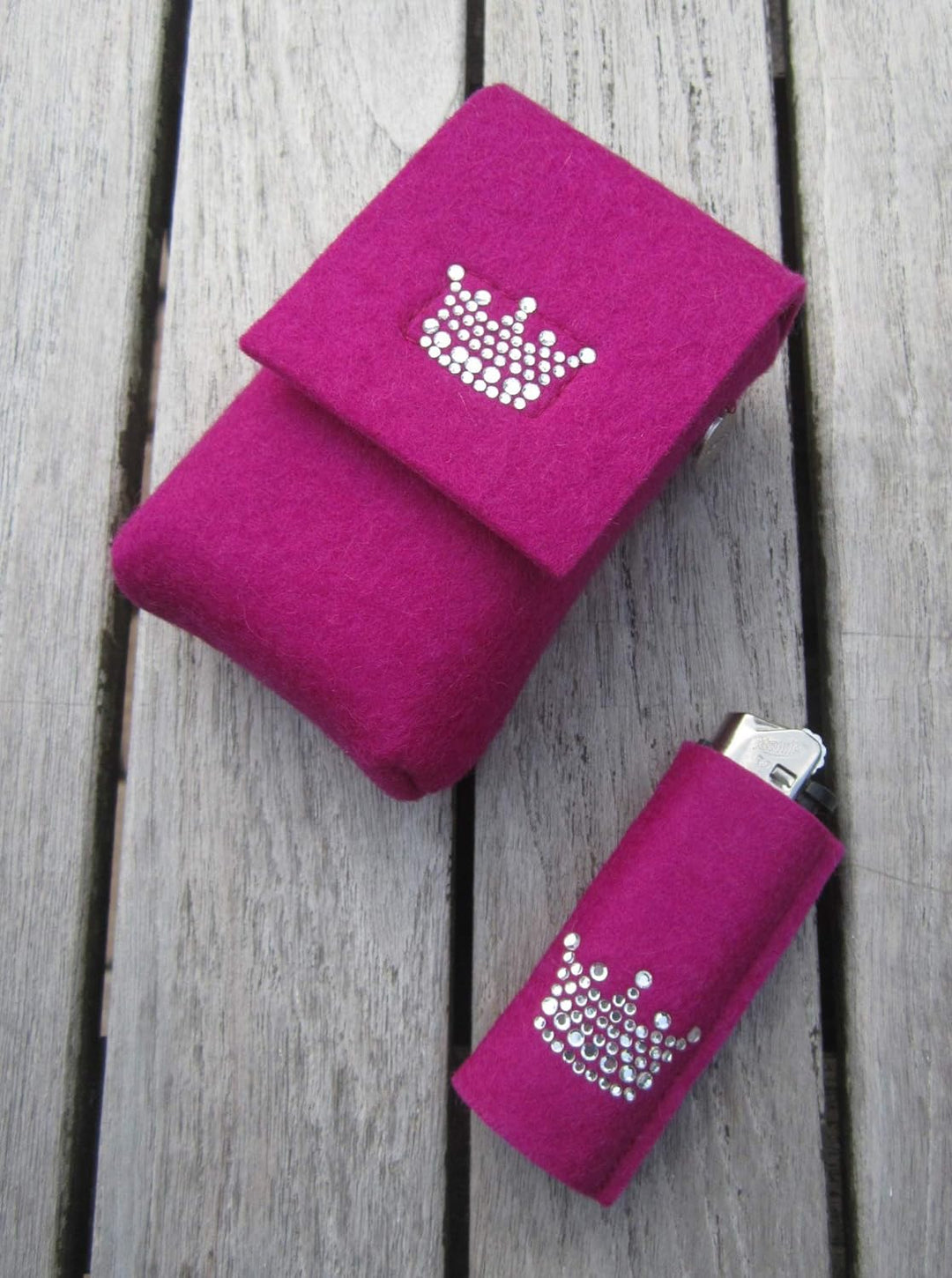 zigbaxx Set Zigarettenetui mit Feuerzeughülle LITTLE CROWN - Zigarettenhülle für Zigarettenschachtel