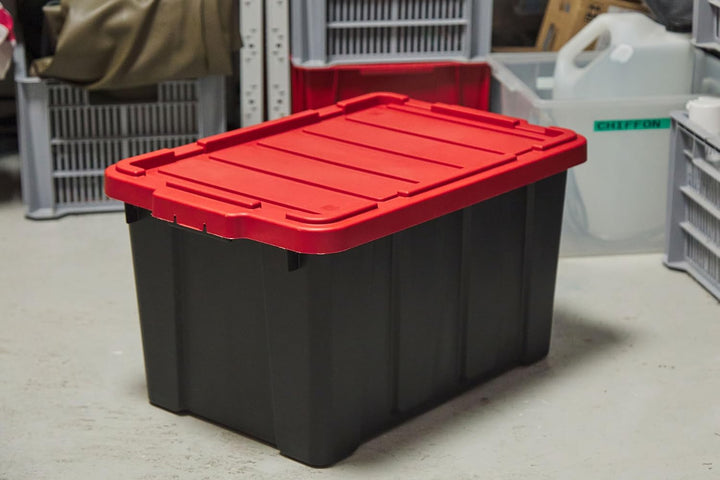 Iris Ohyama Heavy Duty Organisation Boxes, 50L, 3er-Set, Rot, Gross, Robust, Stapelbar, Aufbewahrung