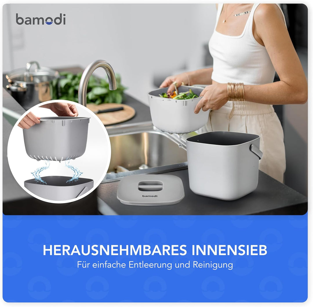 Bamodi Biomülleimer Küche Doppelte Compartment, Plastik, für Kompost oder kleine Abfälle in Küche/Ba
