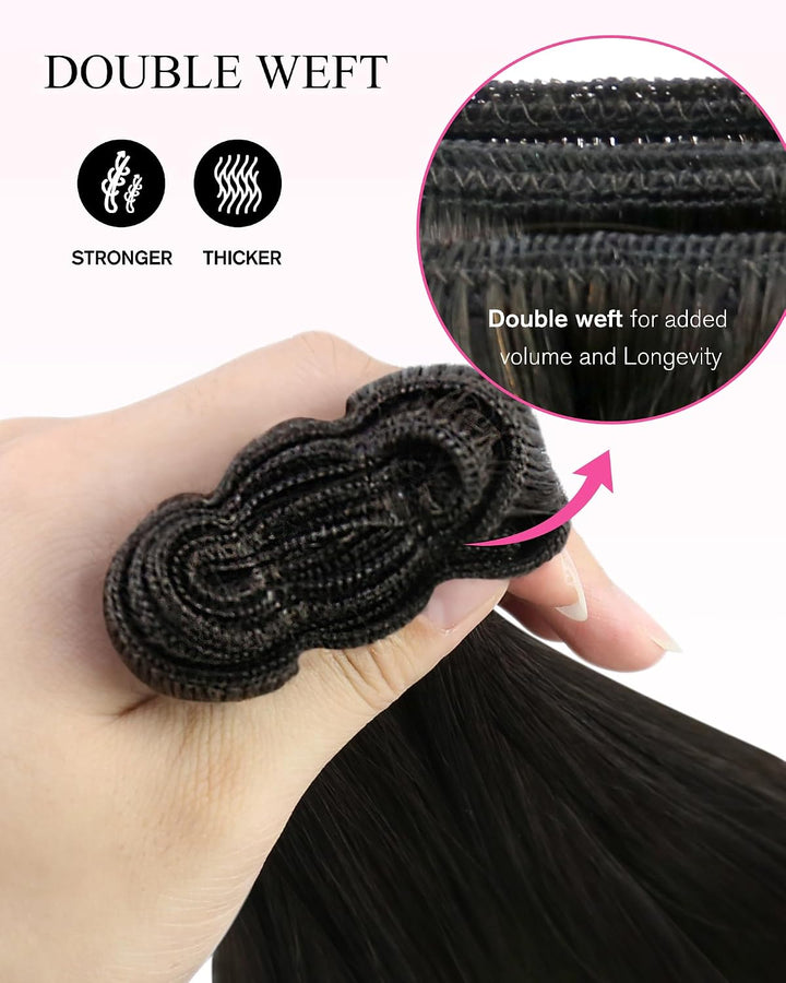 YoungSee Echthaar Extensions Tressen Braun Tressen Echthaar zum Einnähen Haartressen Dunkelbraun Haa