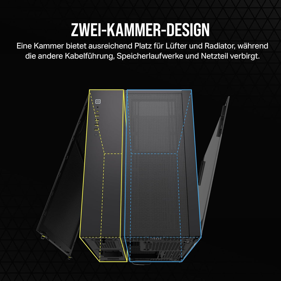 CORSAIR 6500X Mid-Tower ATX-Doppelkammer-PC-Gehäuse – Gehärtetes Panoramaglas - Umgekehrte Verbindun