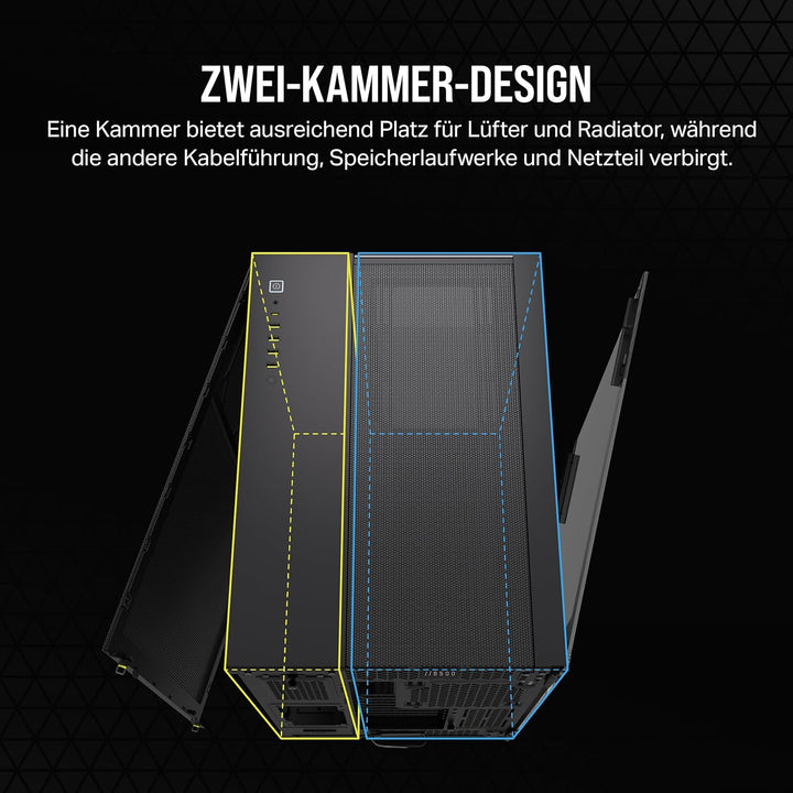 CORSAIR 6500X Mid-Tower ATX-Doppelkammer-PC-Gehäuse – Gehärtetes Panoramaglas - Umgekehrte Verbindun