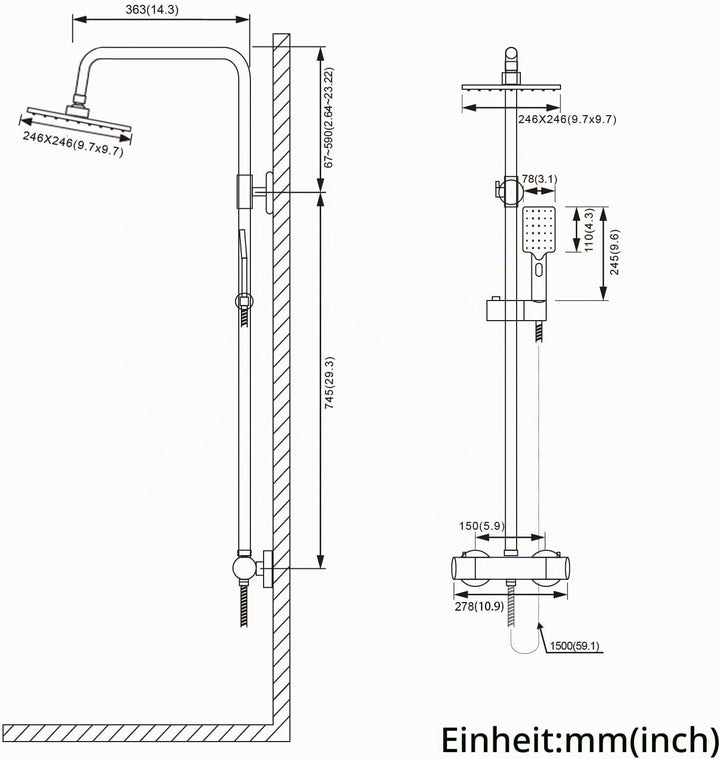 BONADE Duschsystem mit Thermostat Regendusche Duschkopf aus 304 Edelstahl, Duscharmatur Komplettset