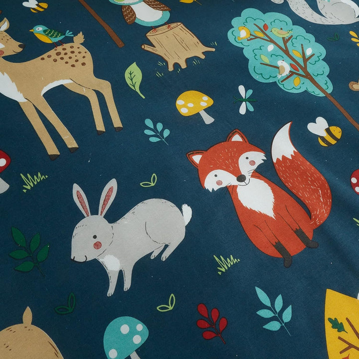 Happy Linen Company Wende-Bettwäsche-Set für Mädchen und Jungen, Marineblau, für Einzelbett, Wald, F